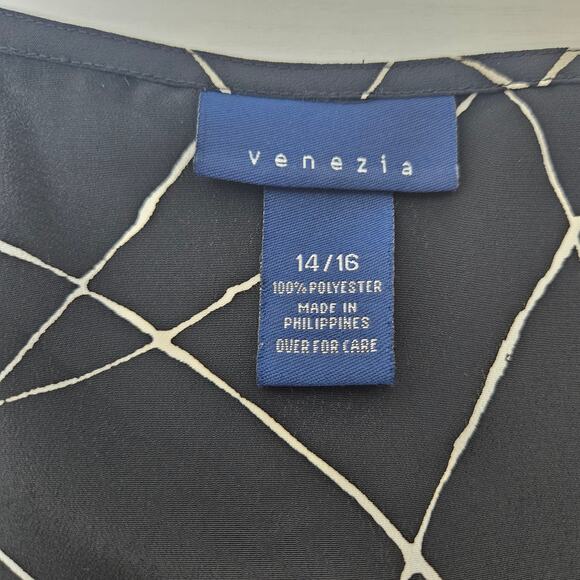 Venezia Black & White Abstract Print V-Neck Sleeveless Midi Dress Size 14/16 - Picture 4 of 8